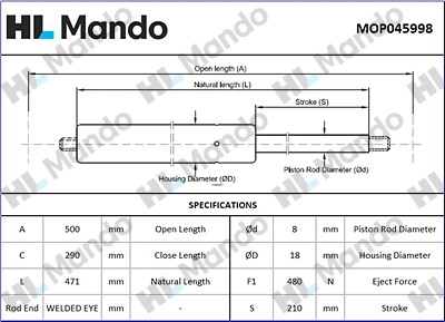 Gas Spring, boot/cargo area (MOP045998)