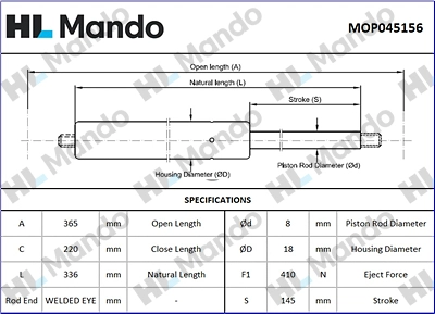 Gas Spring, boot/cargo area (MOP045156)