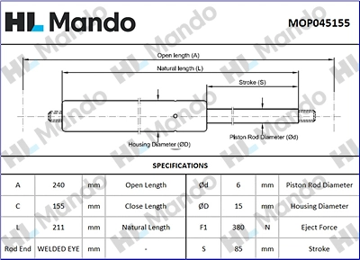 Gas Spring, boot/cargo area (MOP045155)