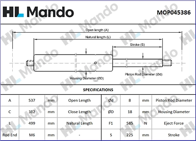 Gas Spring, boot/cargo area (MOP045386)