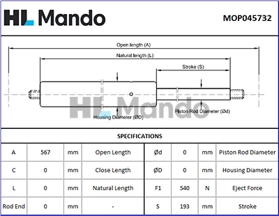 Gas Spring, boot/cargo area (MOP045732)