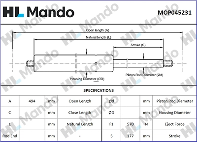 Gas Spring, boot/cargo area (MOP045231)