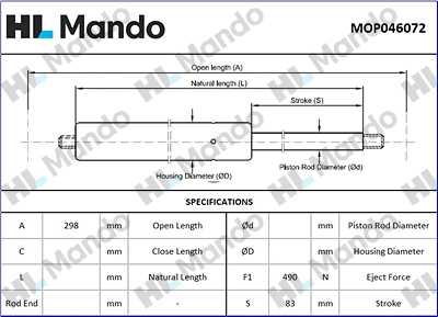 Gas Spring, boot/cargo area (MOP046072)