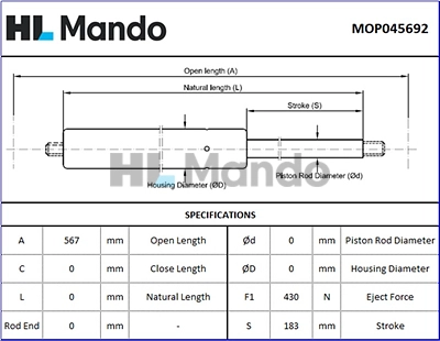 Gas Spring, boot/cargo area (MOP045692)