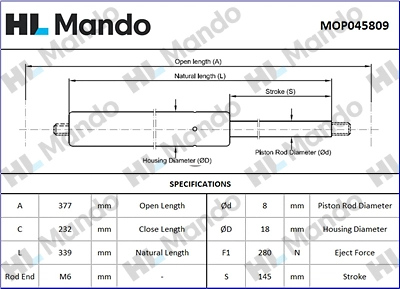 Gas Spring, boot/cargo area (MOP045809)
