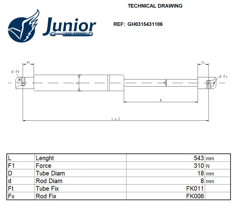 Gas Spring, bonnet (GH0315431106)