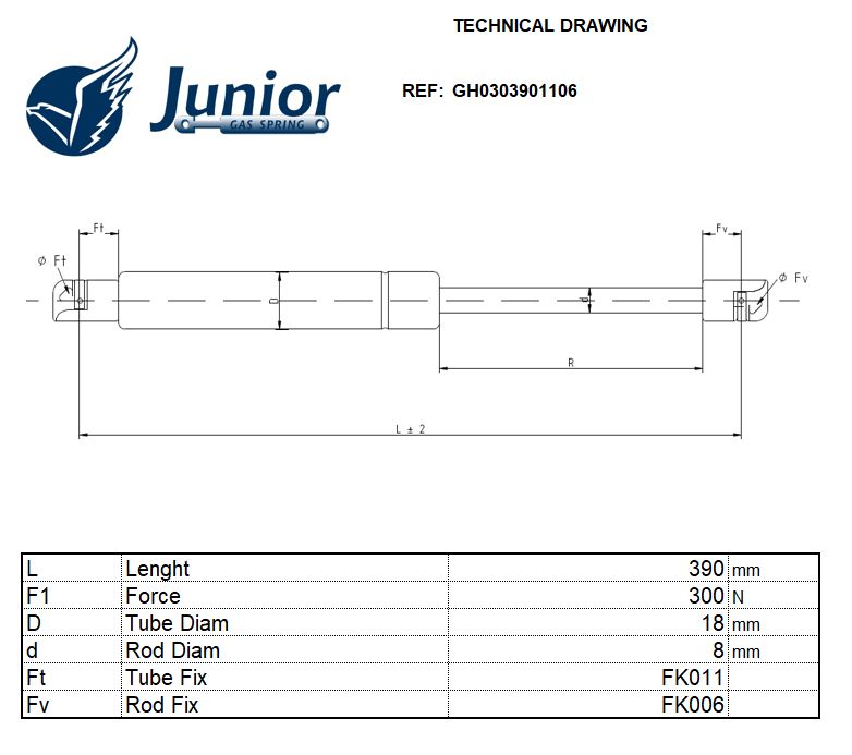 Gas Spring, bonnet (GH0303901106)