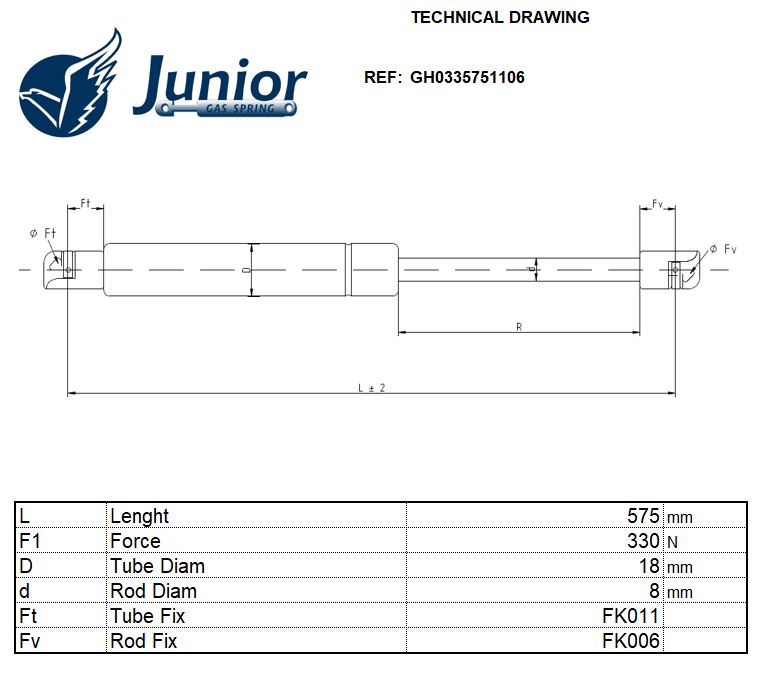 Gas Spring, bonnet (GH0335751106)