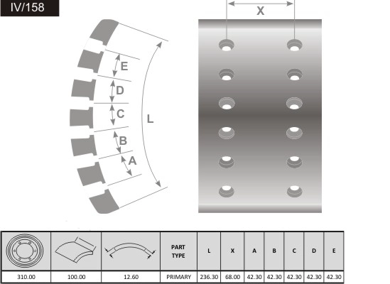 Brake Lining, drum brake (IV/158)