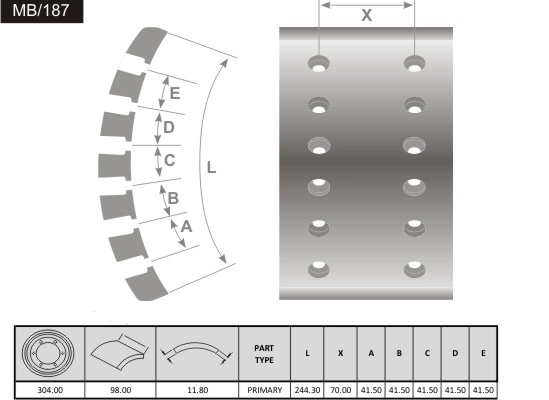 Brake Lining, drum brake (MB/187)