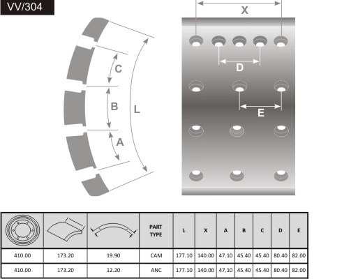 Brake Lining, drum brake (VV/304)