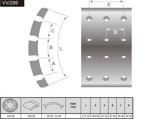 Brake Lining, drum brake (VV/299)