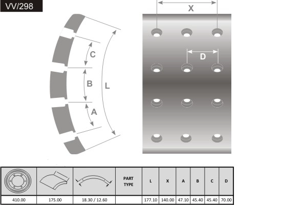 Brake Lining, drum brake (VV/298)