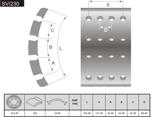 Brake Lining, drum brake (SV/230)