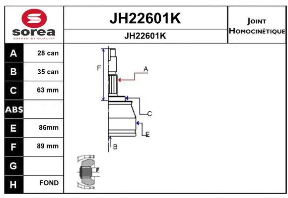 Joint Kit, drive shaft (JH22601K)