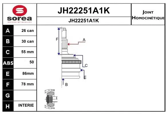 Joint Kit, drive shaft (JH22251A1K)
