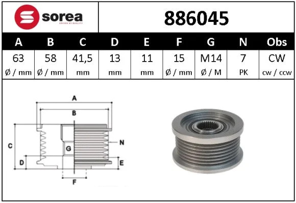 Alternator Freewheel Clutch (886045)