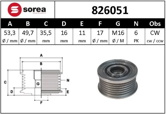 Alternator Freewheel Clutch (826051)