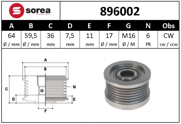 Alternator Freewheel Clutch (896002)