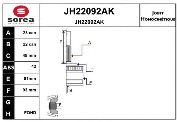 Joint Kit, drive shaft (JH22092AK)