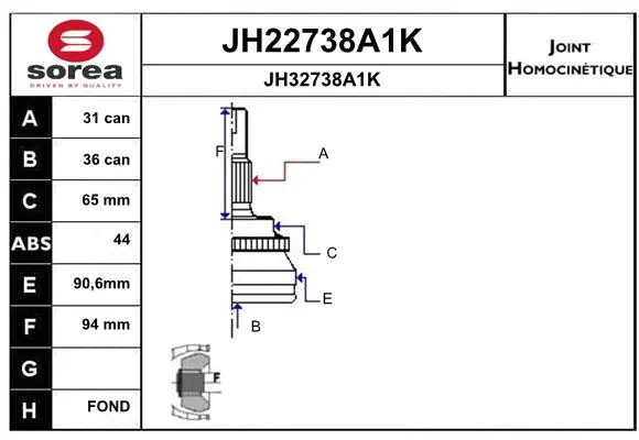 Joint Kit, drive shaft (JH22738A1K)