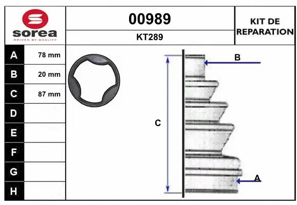 Bellow Kit, drive shaft (00989)