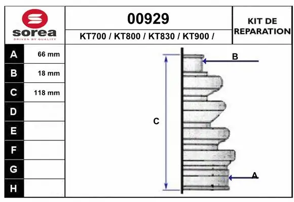 Bellow Kit, drive shaft (00929)