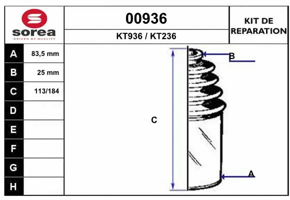 Bellow Kit, drive shaft (00936)