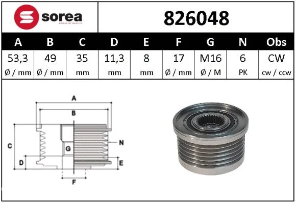 Alternator Freewheel Clutch (826048)