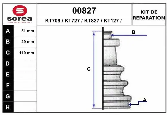 Bellow Kit, drive shaft (00827)