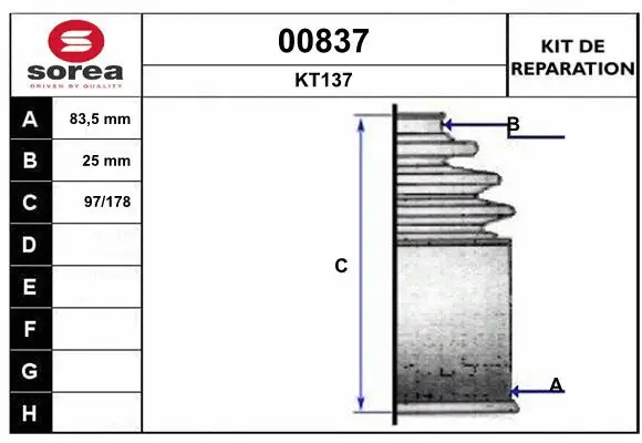 Bellow Kit, drive shaft (00837)