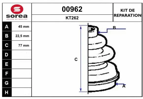 Bellow Kit, drive shaft (00962)