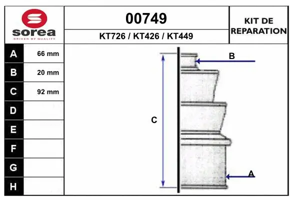 Bellow Kit, drive shaft (00749)