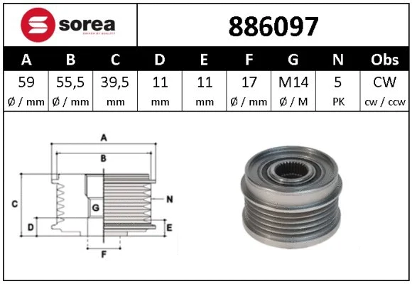 Alternator Freewheel Clutch (886097)