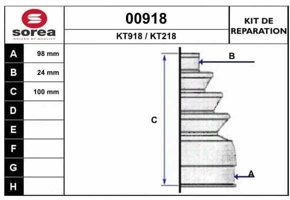 Bellow Kit, drive shaft (00918)