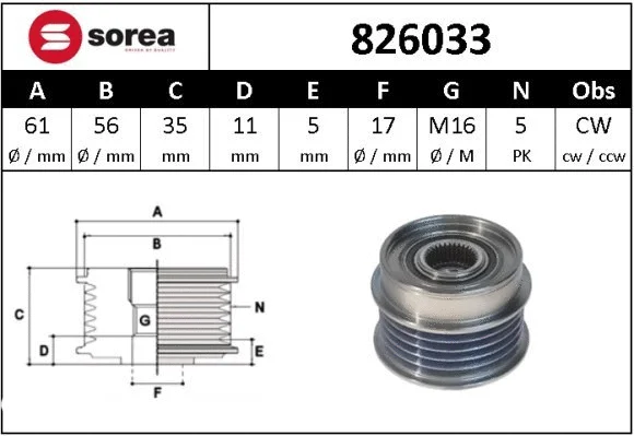 Alternator Freewheel Clutch (826033)