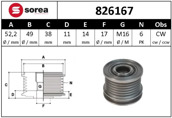 Alternator Freewheel Clutch (826167)