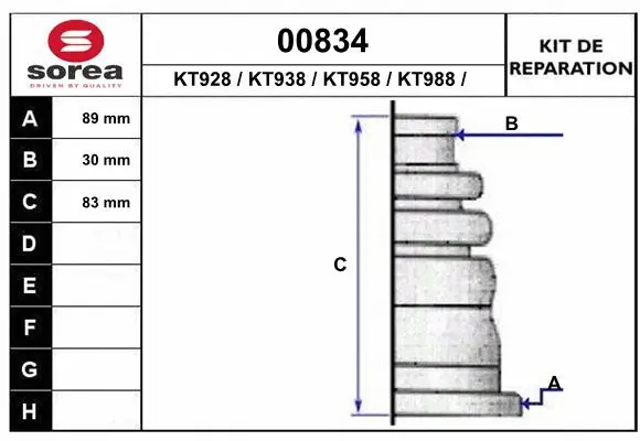 Bellow Kit, drive shaft (00834)