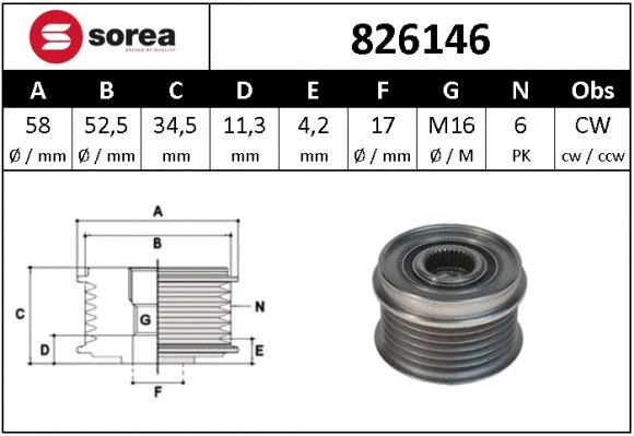 Alternator Freewheel Clutch (826146)
