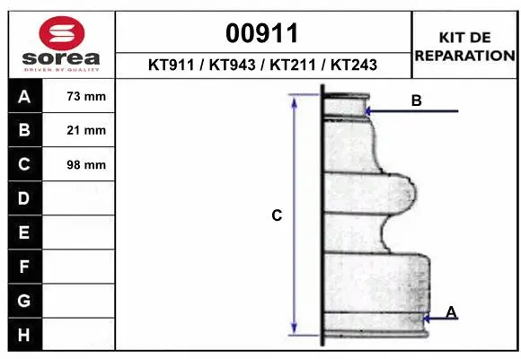 Bellow Kit, drive shaft (00911)