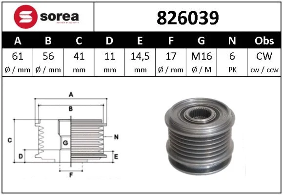 Alternator Freewheel Clutch (826039)