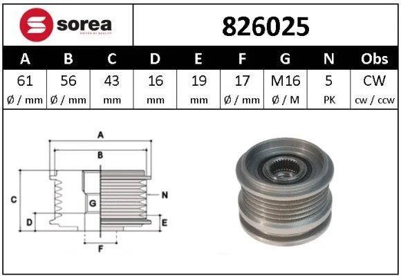 Alternator Freewheel Clutch (826025)