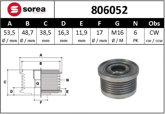 Alternator Freewheel Clutch (806052)