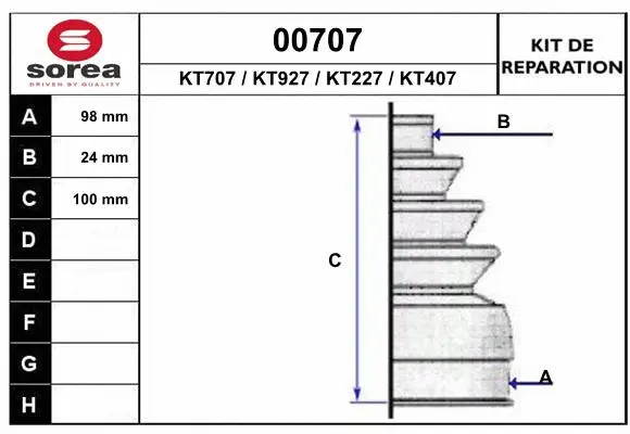 Bellow Kit, drive shaft (00707)