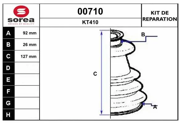 Bellow Kit, drive shaft (00710)