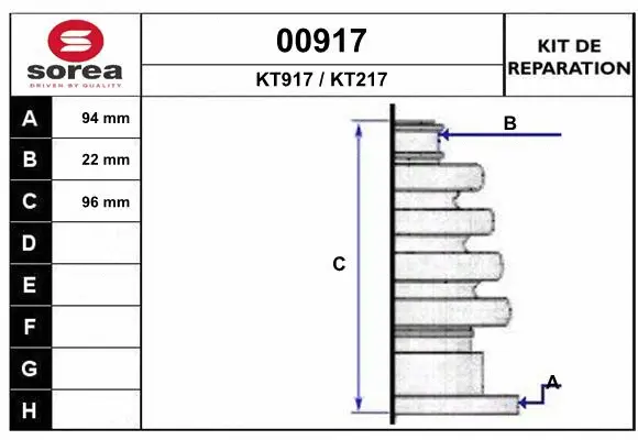 Bellow Kit, drive shaft (00917)