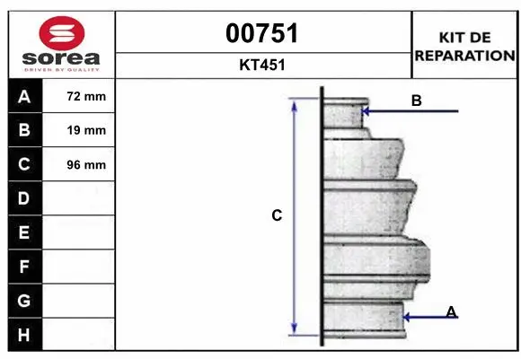 Bellow Kit, drive shaft (00751)
