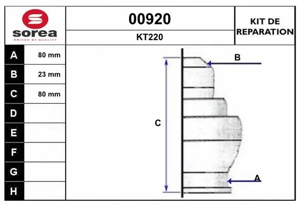 Bellow Kit, drive shaft (00920)