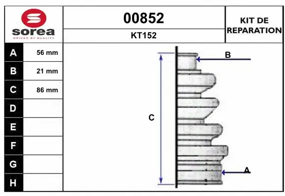Bellow Kit, drive shaft (00852)