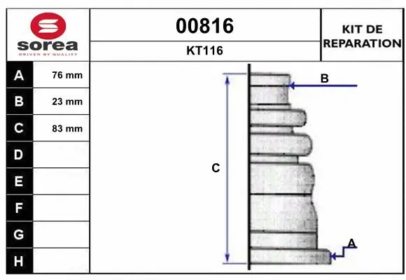 Bellow Kit, drive shaft (00816)
